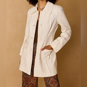 Anthropologie sz M Womens Tulle White Wool Collared Chunky Button Coat‎ Preppy